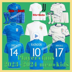 23 24 25 Maglia italiana 125esima Maglia da calcio italiana SCAMACCA IMMOBILE CHIESA magliette da calcio RASPADORI JORGINHO BARELLA BASTONI VERRATTI Maglia Uomo Bambini Kit Uniforme