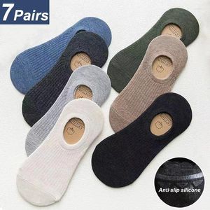 Men's Socks 14 Pieces 7 Pairs/Pack Men Invisible Set Cotton Non-Slip Silicone Spring Summer Solid Color Business Low Slippers