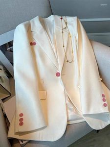 Ternos femininos blazer mulher primavera outono elegante solto único botão branco blazers casacos moda coreana roupas casuais