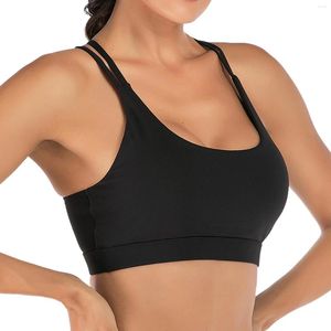 Dumbbells Lace Up Sports Bra For Women Sexy Back Medium Support Yoga With Removable Cups Breathable Female Underwear Set