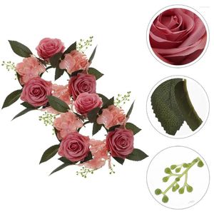 Flores decorativas para casa anéis 2 pçs dia dos namorados grinalda artificial rosa anel flor titular mesa de casamento decoração da porta