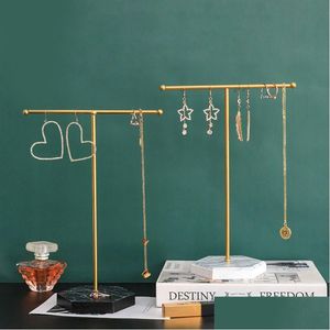 New Arrival Fashion Wooden Bottom Gold Black T-Shaped Earrings Rings Necklaces Watches Jewelry Shelf Jewellery Stand Holders Dhgarden Otste