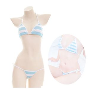 Seksowna kawaii bieliznę kobiet Zestaw Stripe Bra T-Back G-String Mettie