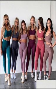 Roupas de yoga exercício fitness wear atlético vestuário ao ar livre esportes ao ar livre sem costura ginásio conjunto mulher esportiva 2 peça leggings p9618303