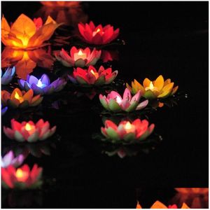 Dekoracyjne kwiaty wieńce błyszczące LED Lotus świeca życząca lampa sztuczna pływająca eva kwiat z elektronicznymi światłami do domu DHBML