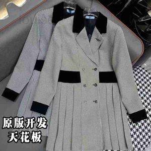 Basic & Casual Dresses designer Original Development 2023 New P Family Dress Long Sleeve French Premium Pleated Suit Collar Thousand Bird Check D0GN