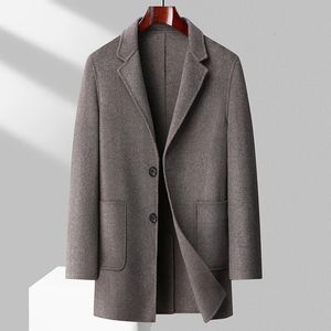 Men's Wool Blends Men Classical Sheep Overcoat Autumn Winter Black Grey Khaki Camel Notched Collar Warm Soft Cashmere Blended Coat Outfits 231027