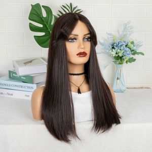 yielding Synthetic Wigs New wig for women's T-shaped front lace synthetic fiber headband with eight line bangs medium length straight hair net red wig