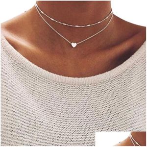 New Lovely Style 2 Layers Love Heart Adjustable Necklace Mtilayer Chain Choker Necklaces For Gift Pcs/Set Drop Delivery Dhgarden Otxgg