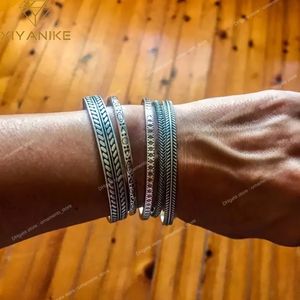 Silber Farbe Vintage Thai Silber Feder Blatt Bambus Weben Armreif Offene Manschette Armreif Für Frauen Männer Geschenke Mode Schmuck armbänder bambus armreif