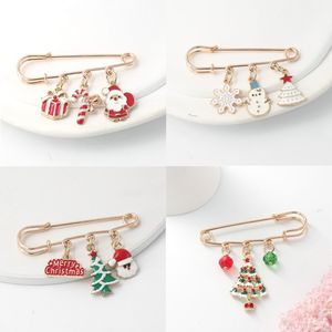 Wholesale Fashion Christmas Brooch with Candy Cane Santa Gift Box Charms Safety Pin for Women Xmas Gift Jewelry Multi Models