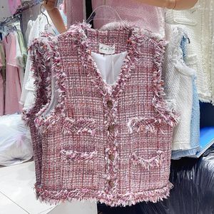 Women's Vests Tweed Autumn Winter Coats For Women Vintage Sleeveless Thickened Single Breasted V-Neck Femme Jackets French Chic Woman Coat