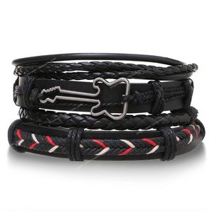 Moda yeni 4 adet/set gitar çapraz yaprak cazibesi örgü deri erkek bilezikler kadınlar için homme femme erkek mücevher toptan mücevherbracelets gitar cazibesi