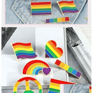 Pins Broschen Flagge Regenbogen Herz Brosche Frieden und Liebe Emaille Kleidung Tasche Anstecknadel Gay Lesbian Pride Abzeichen Uni Schmuck Geschenk Drop Deli Dhyxi