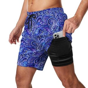 Gymkläder blå paisley brädeshorts vintage tryck avslappnad strand män mönster sport fitness snabb torr simning stammar presentidé