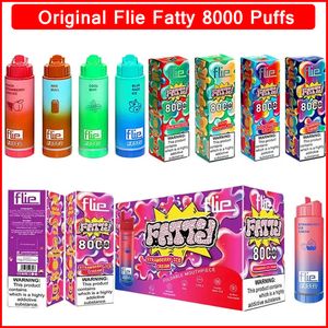 Original Flie Fatty 8000 Puffs Disposables Vape Electronic Cigarettes Device Starter Kit 850mAh Double Mesh Coil Battery 18 ML Förfylld bal