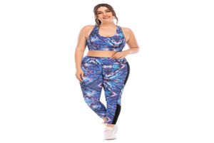 Conjunto de yoga plus size 2xl para mulheres obesas roupas de ginástica ternos de fitness feminino impresso ativo treino outfits esportes legging sets5699746