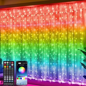 Julekorationer Smart RGB LED -gardinsträngsljus Juldekoration Musik Sync Fairy Garland för Xmas Wedding Party Navidad Year Lights 231027