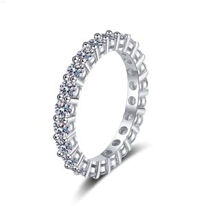 2023 Anillo de Plata 925 Högkvalitativ Sterling Silver 18K White Gold VVS Moissanite Diamond Band Tennis Ring