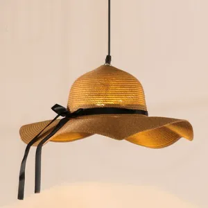 Pendant Lamps Wicker Rattan Chandelier Hat Shape Pendent Lamp Nordic Cafe Kitchen Restaurant Hanging Indoor Lighting Home Decorations