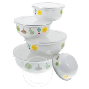 Dinnerware Sets Enamel Preservation Bowl Deepen Container Lid Egg Mixing Bowls Salad Fridge