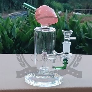 Nargile Pembe Yeni Tasarım Pembe Cam Düz Silindir Bong Su Boru Boru Çift Spiral Perc 10 inç boyunda