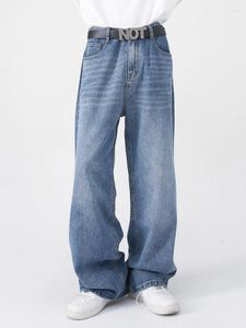 Mäns jeans houzhou överdimensionerade män koreanska avslappnade nödställda denim byxor manliga blå raka byxor förlorar hög streetwear vintage