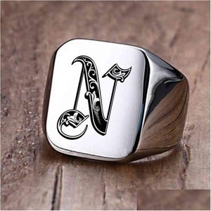 Vnox Retro Initials Signet Ring For Men 18Mm Bky Heavy Stamp Male Band Stainless Steel Letters Custom Jewelry Gift Him Drop D Dhgarden Otwrw