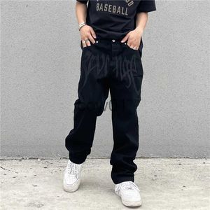 Men's Pants Y2K Black Baggy Jeans Men's New Streetwear American Retro Printed Letter Pants Straight Hip-hop Loose Denim Trousers J231028