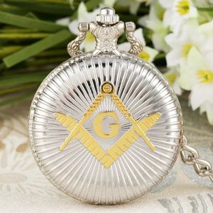 Pocket Watches Vintage Masons Freemasonry G Watch Pendant Fob Chain Antique Clock Bronze/Silver Unisex Gift Reloj De Bolsillo