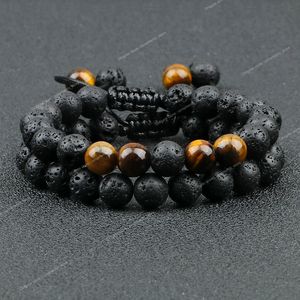 2 pezzi regolabili intrecciati in pietra naturale perline bracciali braccialetti per coppie donna uomo occhio di tigre braccialetto di lava gioielli yoga Pulsera gioielli di moda bracciali