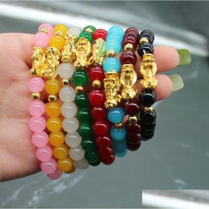 Frisado Pixiu Colorf Pulseira de Pedra Natural Fios Chinês Charme Feng Shui Pi Yao Riqueza Boa Sorte Pulseiras Jóias Lucky Uni 9 Drop Dh4Ej