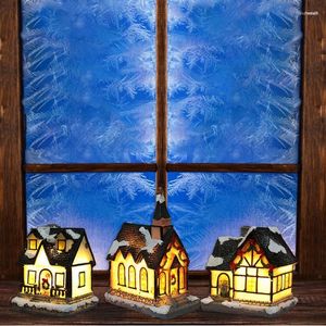 Christmas Decorations House Exquisite Luminous With LED Light Durable Resin Crafts Battery Powered Xmas Village Cottage