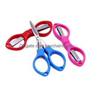 Dobrável tesoura de aço inoxidável pesca scissor chaveiro cam mini cortador escola papelaria atacado entrega gota dhlfx