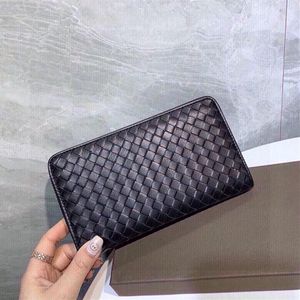 Wallets Black Wallet Men's Long Clutch Bag Leather Woven Multi-card Position 2021 Trend Large-capacity Zipper Handbag236N