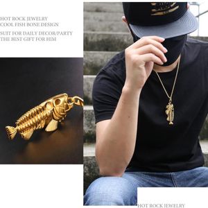 Anhänger Halsketten Fisch Knochen Angelhaken Punk Stil Männer Link Kette 4 Farben Persönlichkeit Schmuck Mode Geschenk Drop Lieferung Anhänger Dhsuq