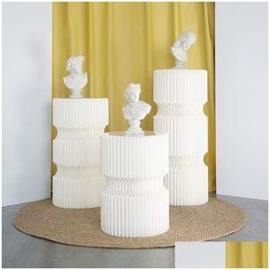 Party Decoration Wedding White Hard Paper Folding Cylinder Pillars Moverble Exhibition Stand Cake Dessert Rack Column For D HomeForavor DHDVD