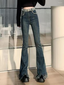 سراويل جينز للسيدات عتيقة نساء عالية الخصر y2k flare سراويل غير رسمية الأزياء الكورية الأزياء الشارع ضئيلة