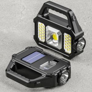 Ficklampor facklor Super Bright Solar LED Camping Work Lights USB laddningsbar handhållen driven lyktor Spotlight Searchlight