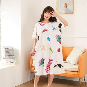 Women's Sleepwear Summer Nightgowns Short Sleeve Cotton Dress Loose Cute Cartoon