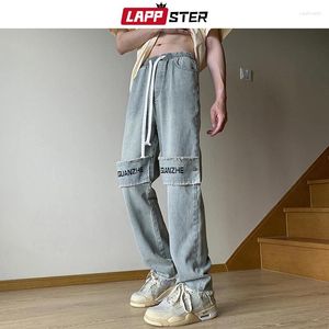 Jeans da uomo Nastri Designer Y2k Pantaloni impilati da uomo 2023 Blu Streetwear Baggy anni '90 Harajuku Moda coreana Denim