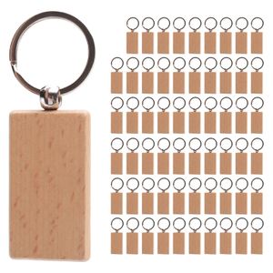 Keychains Lanyards 60Pcs Blank Rectangle Wooden Key Chain Diy Wood Keychains Key Tags Can Engrave Diy Gifts 231027