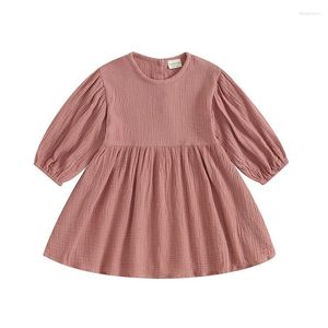 Vestidos da menina do bebê meninas vestido roupas moda manga longa princesa crianças criança primavera outono casual cor sólida a linha