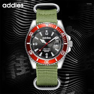 ساعة معصم Addies أزياء الرجال عرضة الرجال الكوارتز wristwatch حزام أخضر أنبوب أخضر مضيئة ساعة الساعات الرياضية المضادة للماء الساعات الرجال