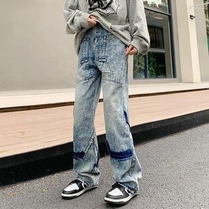 Men's Jeans 2023 Cyber Y2K Fashion Old Baggy Stacked Pants For Men Clothing Washed Blue Straight Luxury Denim Trousers Pantalon Homme