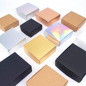 Gift Wrap 10pcs / laser gold and silver Kraft carton black and white packaging carton gift box soap box supports custom size printing 231027