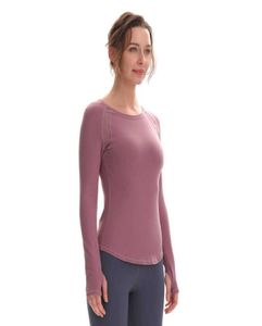 Yoga Tops Langarm Frauen039s Mesh Nähte Runde Krawatte Daumen Loch Hohe Elastische Strumpfhosen Workout Laufen Fitness Gym Kleidung Wom9468027