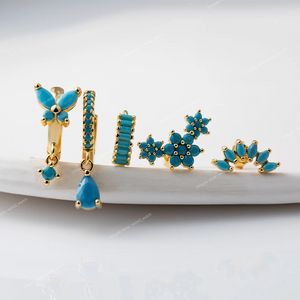 Högkvalitativ 925 Sterling Silver Turquoise örhängen för kvinnor Enkel mini Piercing Hoop örhängen Fashion Jewelry örhängen örhängen
