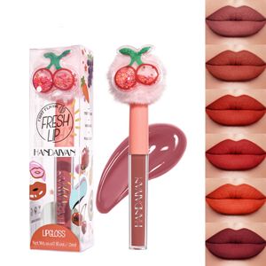 Adorável fruta bola de pelúcia lipgloss batom fosco nu sexy lábio maquiagem matiz lábio bruto longa duração à prova dwaterproof água maquiagem cosméticos