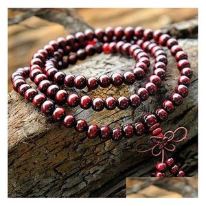 Beaded 108X6Mm Genuine Red Sandalwood Beads Buddha Malas Bracelet Healthy Jewelry Man Wrist Mala Bracelets Long Bangle Relin Gift Drop Dhk9Y